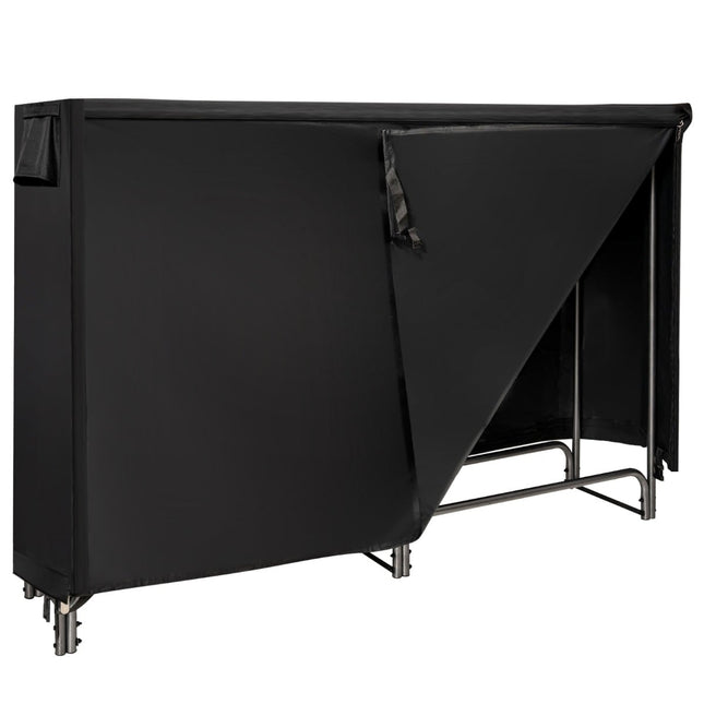 Outdoor Metal Firewood Rack with Waterproof Cover, 184x35.5x122.5 cm