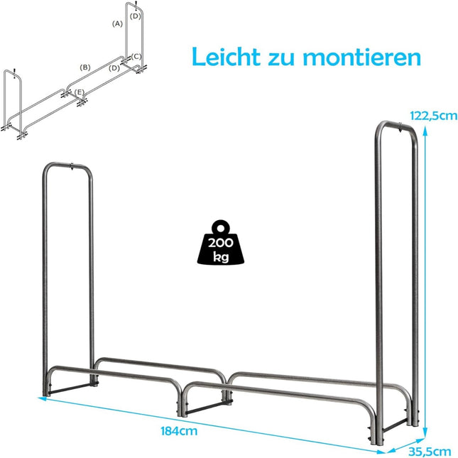 Outdoor Metal Firewood Rack with Waterproof Cover, 184x35.5x122.5 cm