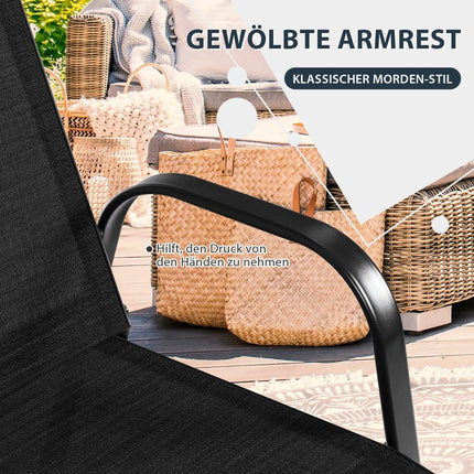 Outdoor Metal Frame Garden Chairs, Set of 2, Black