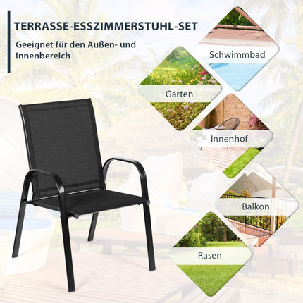 Outdoor Metal Frame Garden Chairs, Set of 2, Black