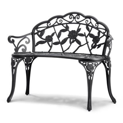 Outdoor Metal Garden Bench 38.8 In, 480 Lb, Backrest, Armrests