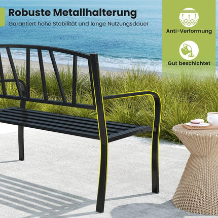Outdoor Metal Garden Bench, Black, 2-3 Seater, Weatherproof