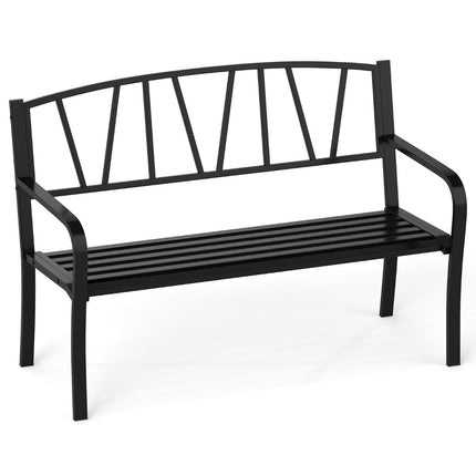 Outdoor Metal Garden Bench, Black, 2-3 Seater, Weatherproof