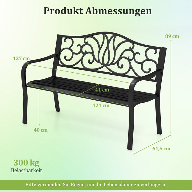 Outdoor Metal Garden Bench, Weatherproof, 2-3 Seats, 300kg Capacity