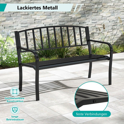 Outdoor Metal Garden Bench, Weatherproof, Seats 2-3, Black