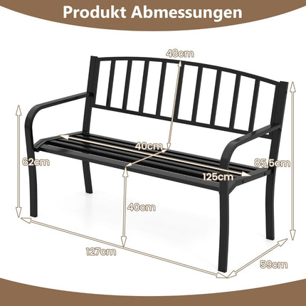 Outdoor Metal Garden Bench, Weatherproof, Seats 2-3, Black