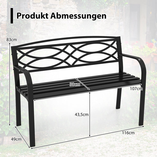 Outdoor Metal Garden Bench for 2, Weatherproof, Black