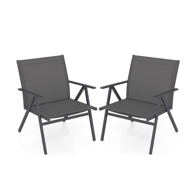 Outdoor Metal Garden Chairs, Breathable Fabric, Set of 2
