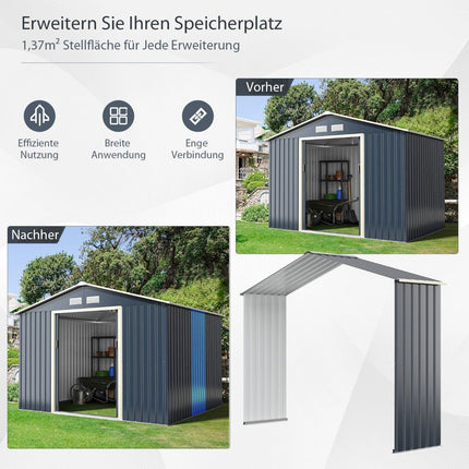 Outdoor Metal Shed Expansion Kit Extended 277 x 202 x 64 cm Gray