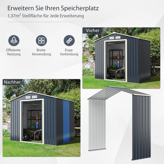 Outdoor Metal Shed Extension, 213x162x64 cm, Gray