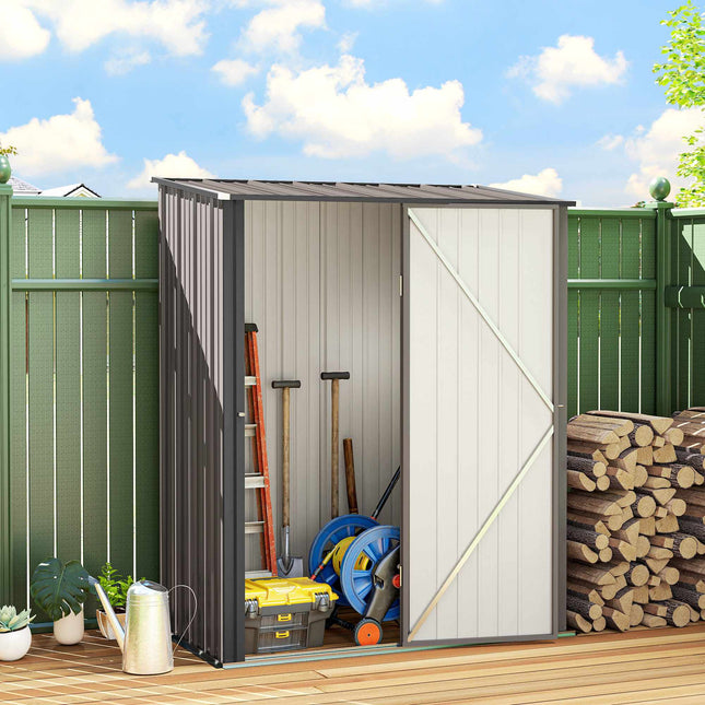 Outdoor Metal Storage Shed, Lockable Door, 161.5 x 94.5 x 196 cm