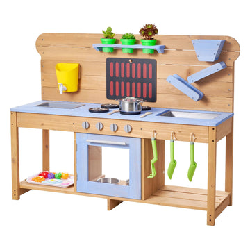 Outdoor Mud Kitchen for Kids – Fir Wood, Double Sink, Faucet