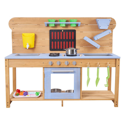 Outdoor Mud Kitchen for Kids – Fir Wood, Double Sink, Faucet