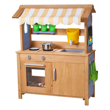 Outdoor Mud Kitchen for Kids, Fir Wood Sink and Canopy