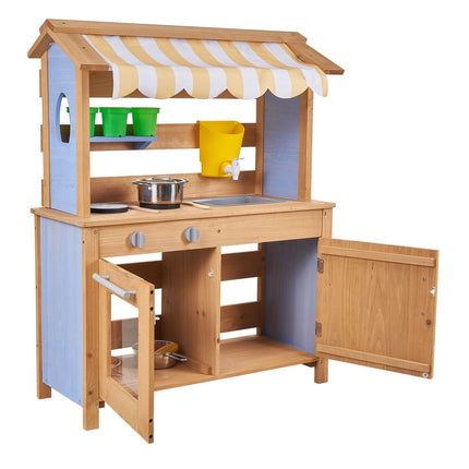 Outdoor Mud Kitchen for Kids, Fir Wood Sink and Canopy