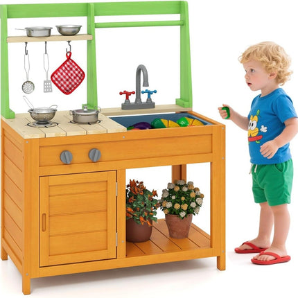 Outdoor Mud Kitchen for Kids with Stove & Faucet