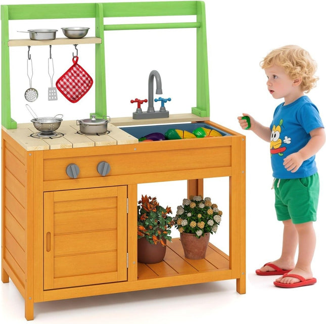Outdoor Mud Kitchen for Kids with Stove & Faucet