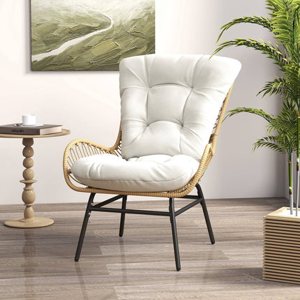Outdoor PE Rattan Dining Chair With Off-White Cushion