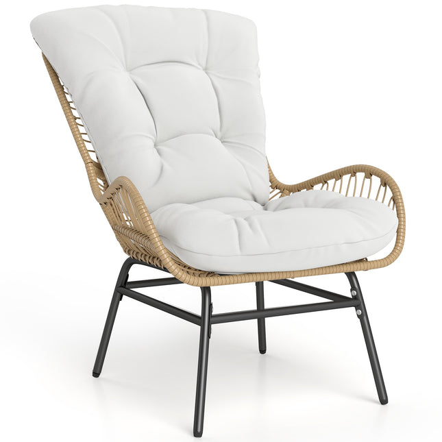 Outdoor PE Rattan Dining Chair With Off-White Cushion