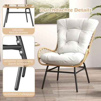 Outdoor PE Rattan Dining Chair With Off-White Cushion