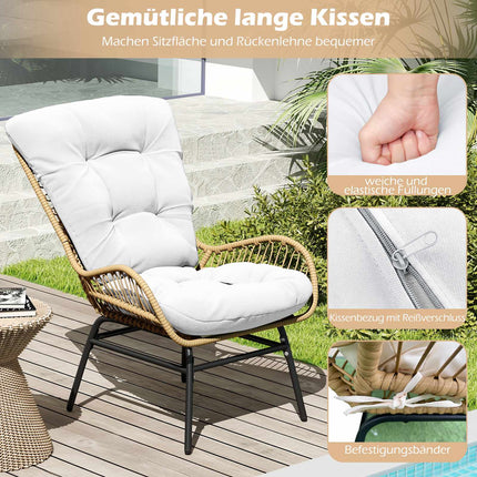 Outdoor PE Rattan Dining Chair With Off-White Cushion