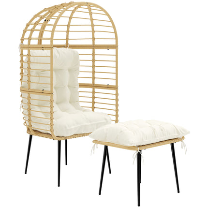 Outdoor PE Rattan Egg Chair With Ottoman, Cushions, Beige