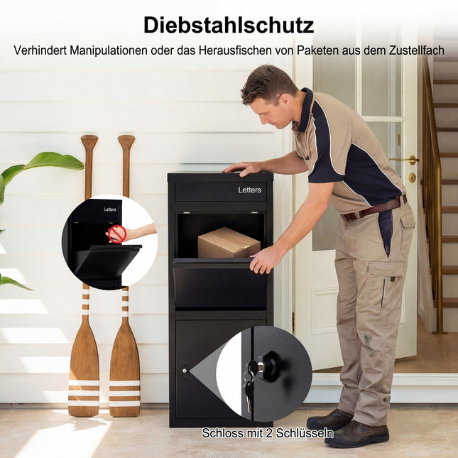 Outdoor Parcel Box with Mail Slot, Theft-Proof, Black Steel