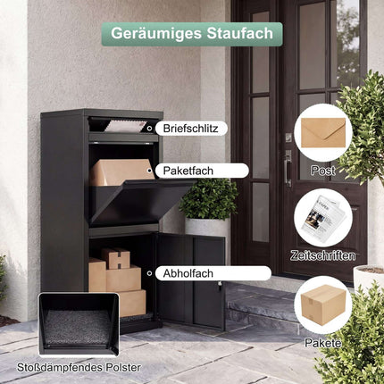 Outdoor Parcel Box with Mail Slot, Theft-Proof, Black Steel