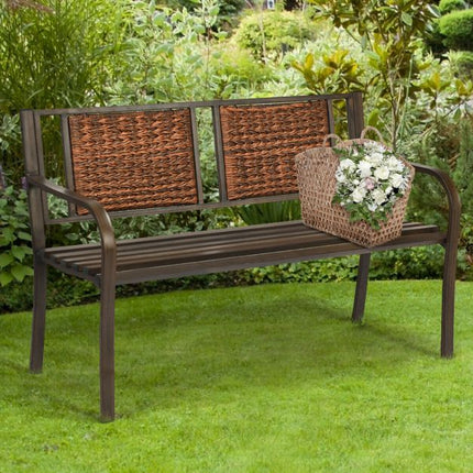 Outdoor Patio Bench – PE Rattan, Steel Frame, 500 lb