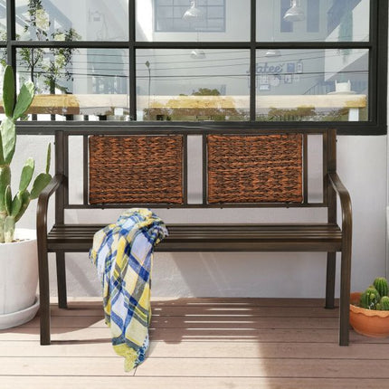 Outdoor Patio Bench – PE Rattan, Steel Frame, 500 lb