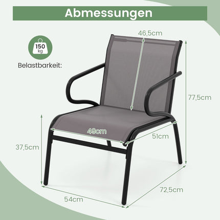 Outdoor Patio Chairs Set of 2, Breathable Fabric, 150kg Capacity