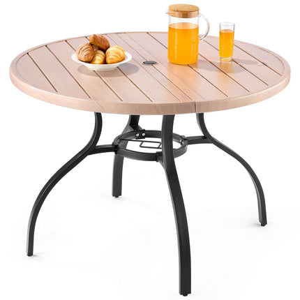 Outdoor Patio Dining Table, 103cm Round Steel Slat, Umbrella Hole
