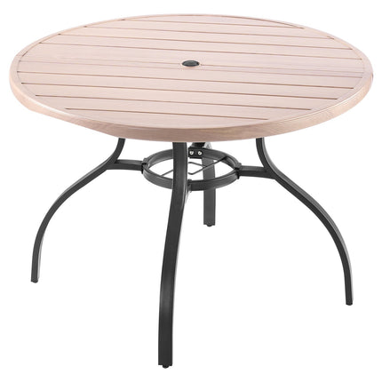 Outdoor Patio Dining Table, 103cm Round Steel Slat, Umbrella Hole