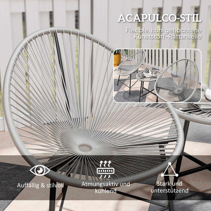Outdoor Patio Set – 2 Rattan Chairs, Glass Table, Steel Frame