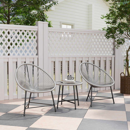 Outdoor Patio Set – 2 Rattan Chairs, Glass Table, Steel Frame