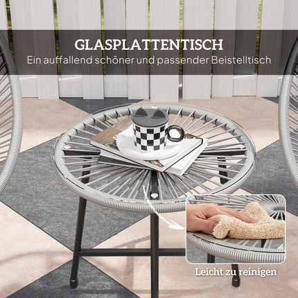 Outdoor Patio Set – 2 Rattan Chairs, Glass Table, Steel Frame