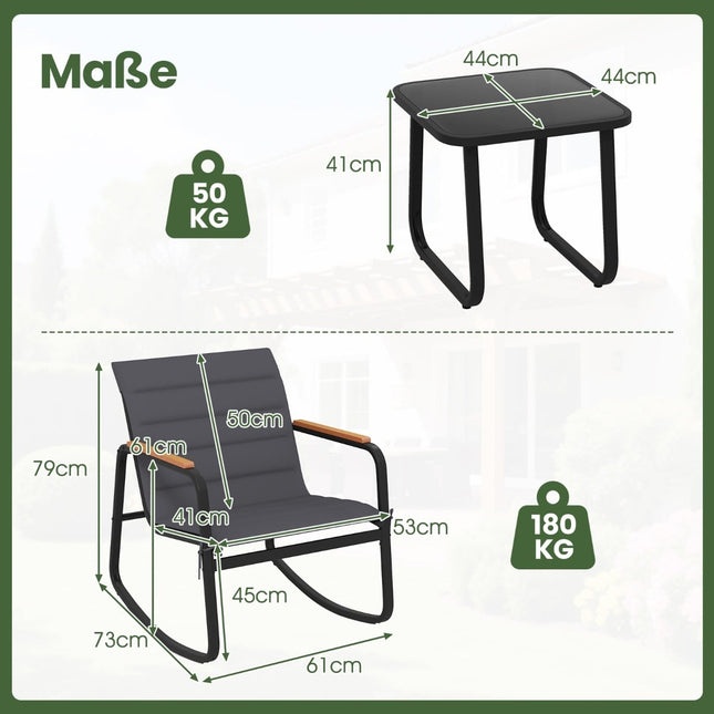 Outdoor Patio Set with 2 Rocking Chairs & Glass Table