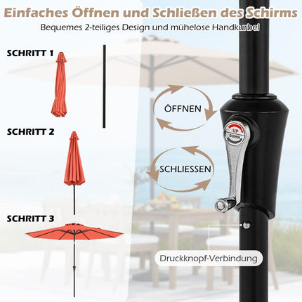 Outdoor Patio Umbrella, 300cm, Tilt & Crank, Orange