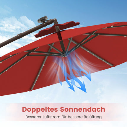 Outdoor Patio Umbrella with Solar LED Lights, 3m, Red