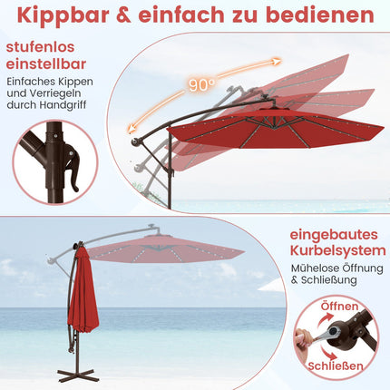Outdoor Patio Umbrella with Solar LED Lights, 3m, Red
