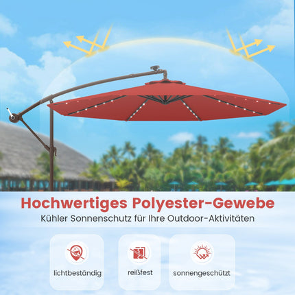 Outdoor Patio Umbrella with Solar LED Lights, 3m, Red