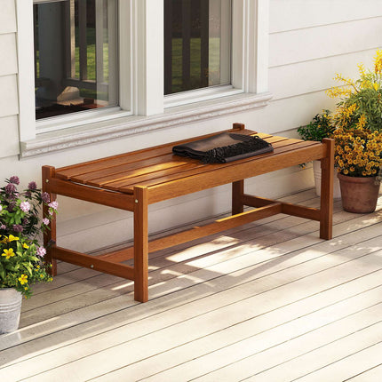 Outdoor Patio Wood Bench, 44 Inch Solid Hardwood, Teak Finish
