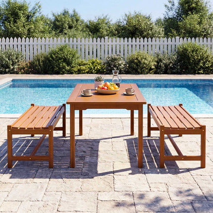 Outdoor Patio Wood Bench, 44 Inch Solid Hardwood, Teak Finish