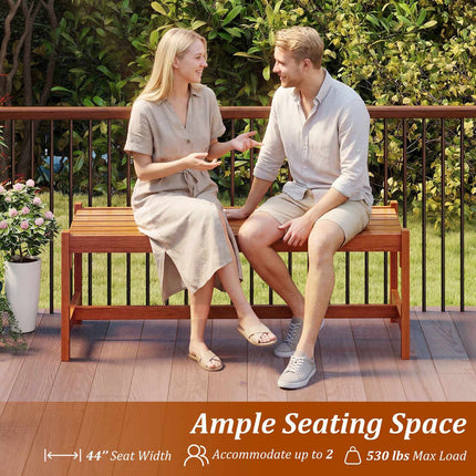 Outdoor Patio Wood Bench, 44 Inch Solid Hardwood, Teak Finish