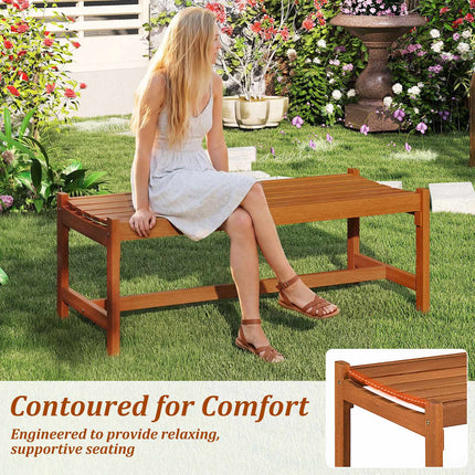 Outdoor Patio Wood Bench, 44 Inch Solid Hardwood, Teak Finish