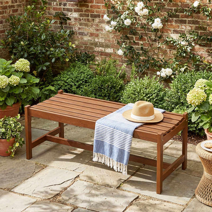 Outdoor Patio Wood Bench, 44 Inch Solid Hardwood, Teak Finish