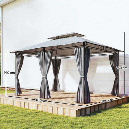 Outdoor Pavilion with Curtains, Ventilated Roof, Dark Grey