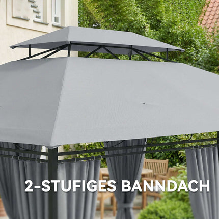 Outdoor Pavilion with Curtains, Ventilated Roof, Dark Grey