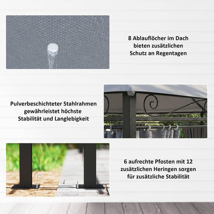 Outdoor Pavilion with Curtains, Ventilated Roof, Dark Grey