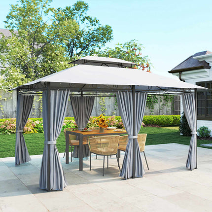 Outdoor Pavilion with Curtains, Ventilated Roof, Dark Grey